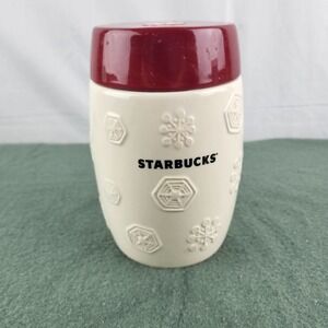2011 Starbucks Embossed Ceramic Red/White Snowflake 12 oz Kitchen Canister
